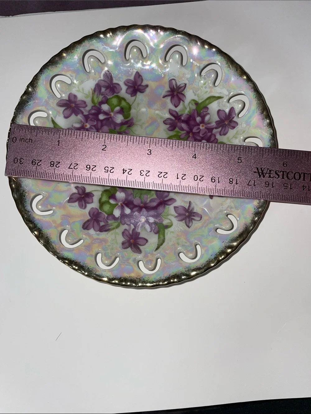 Royal Sealy Iridescent Purple lilacs Floral Decorative Reticulated Plate